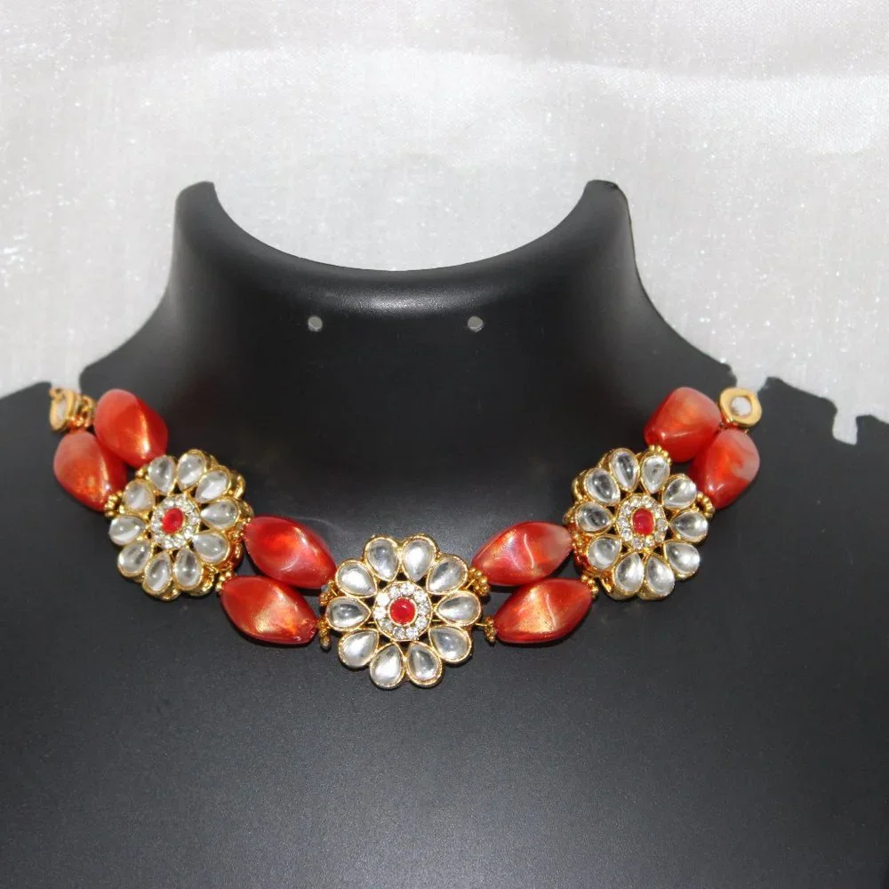 Red Kundan Set for Girls Red Stone Jewellery Set for Women - Picture 2 of 3